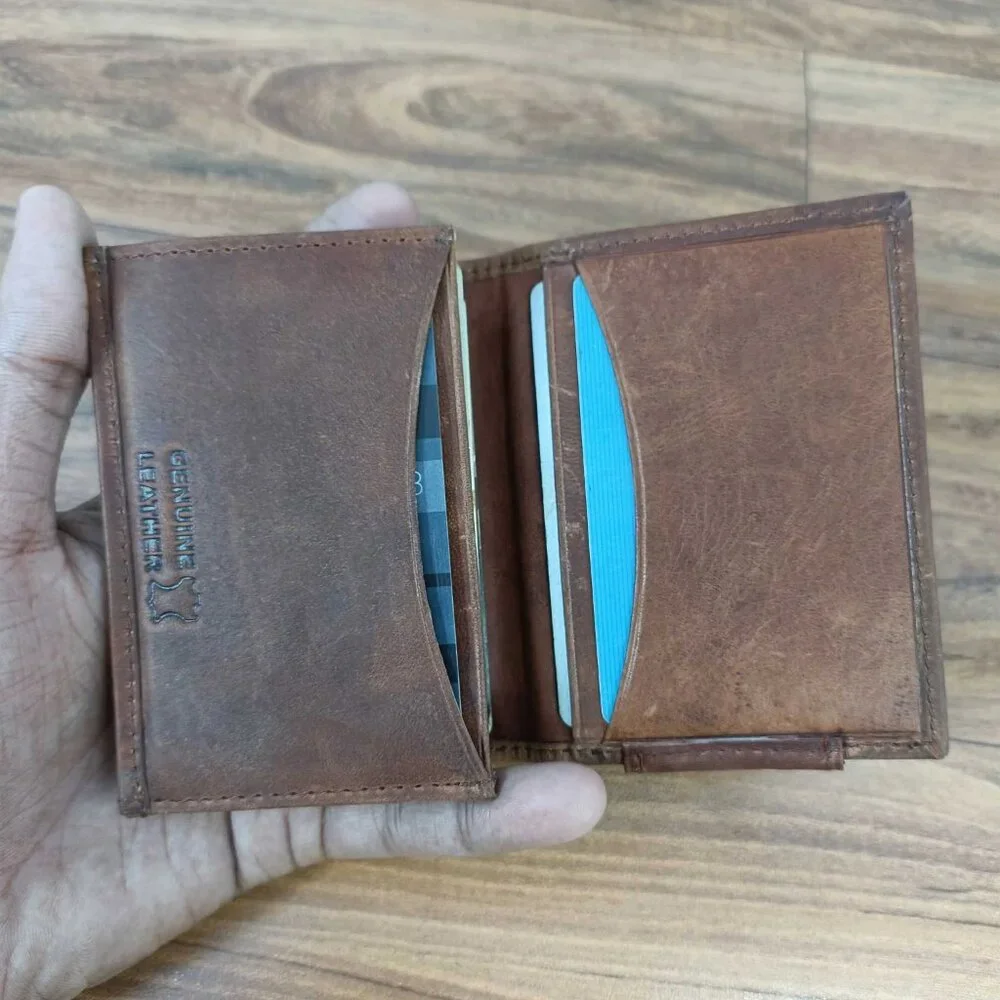 Hunter Leather Bifold Magnetic Money Clip Wallet, Slim Wallet
